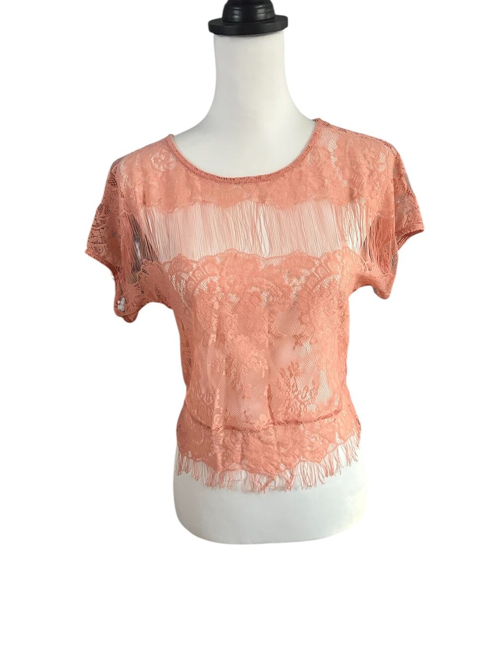 Poof Peach color Sheer top Short Sleeve Large